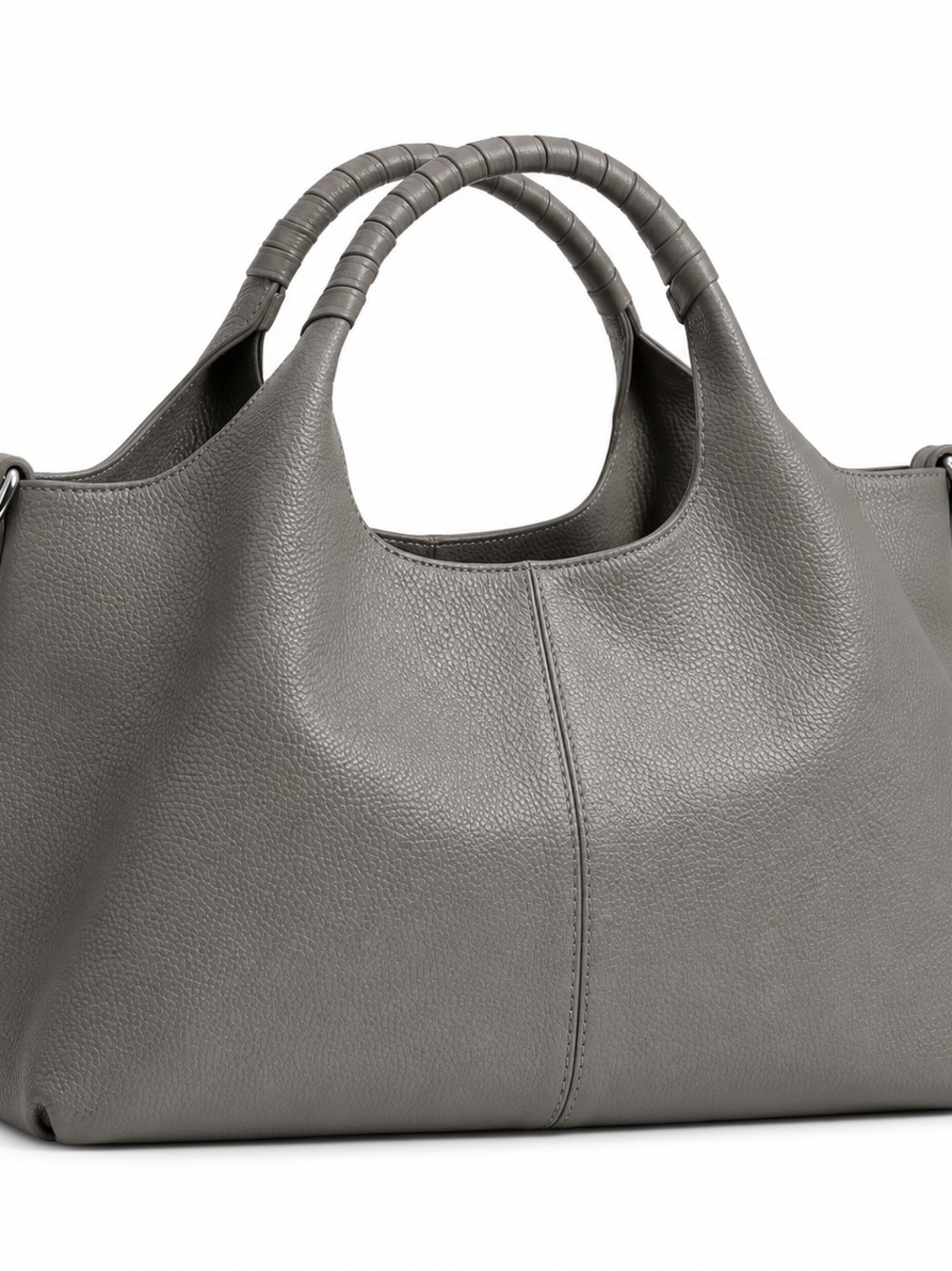 Gray Genuine Leather Satchel Tote Shoulder Bag Convertible Crossbody